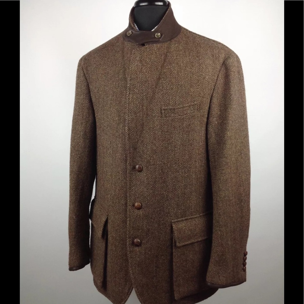 Vtg Polo Herringbone Wool Suede elbow blazer sz Lg